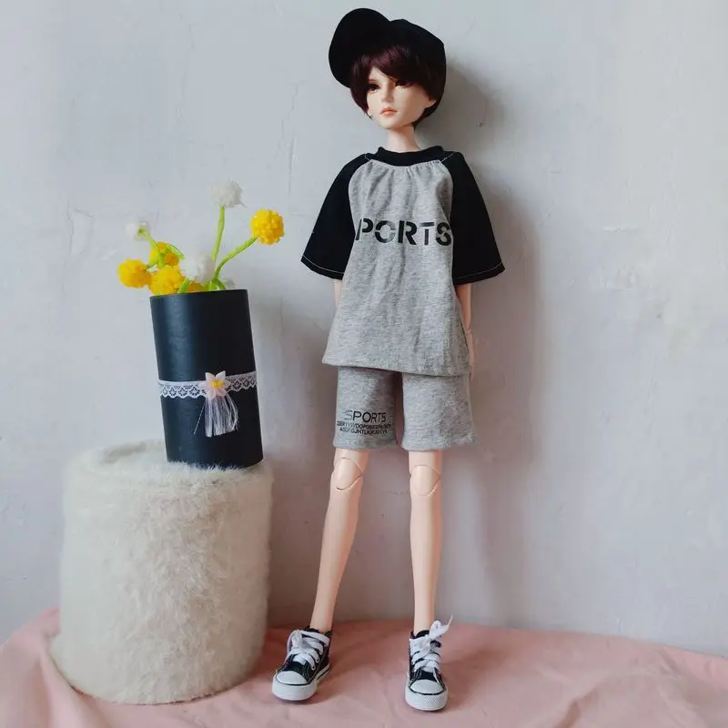 60cm Doll's Clothes Suit for Male Female Bjd Doll Short Sleeved Shorts Casual Clothing Dress Up Toys Doll Accessories, No Doll