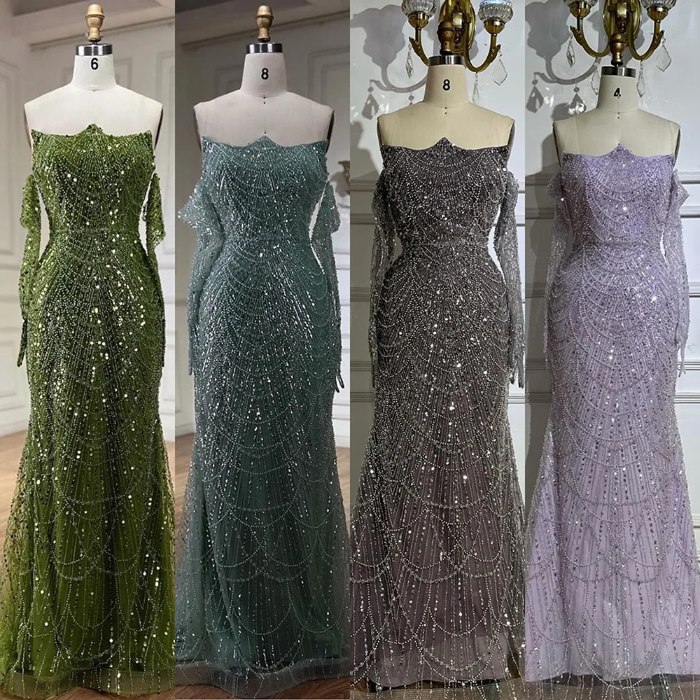 Serene Hill 2025 Women Wedding Parties Dubai Arabia Luxury Evening Dress Gowns Green Strapless Mermaid Gloves Customize BLA72352