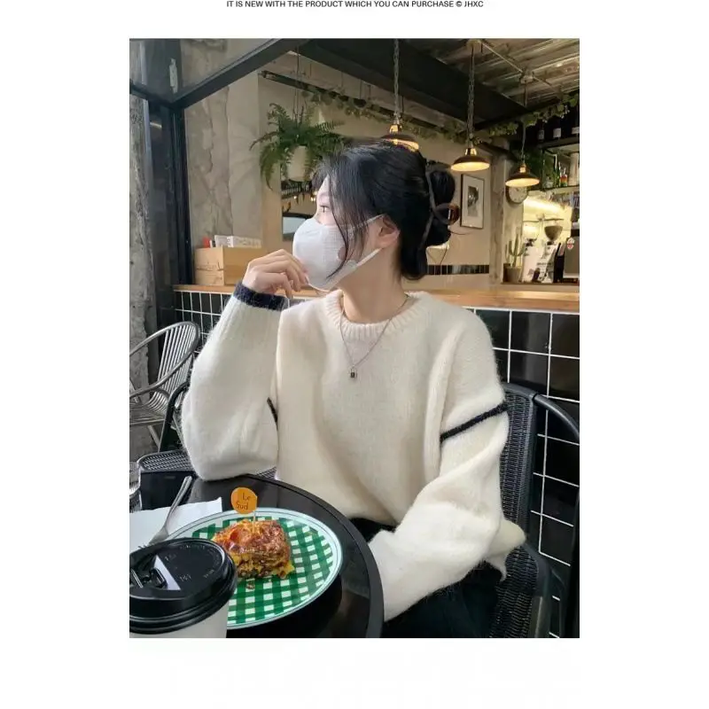 

Женский ленивый свитер, осень-зима, сохраняющие тепло топы, мягкий и липкий джемпер, универсальный трикотаж с круглым вырезом, новый свободный модный пуловер