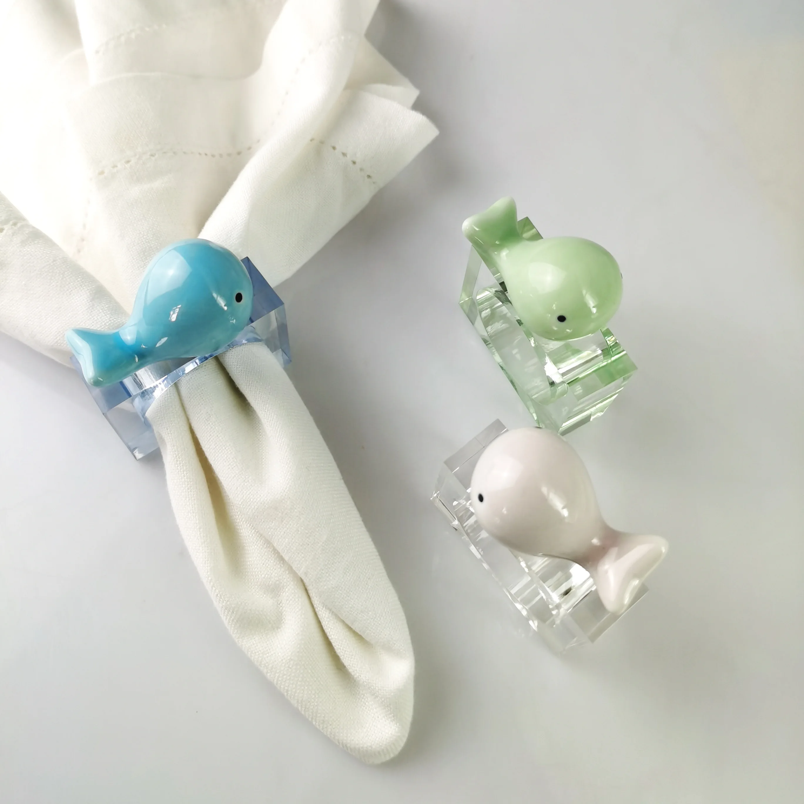 

Free Shipping Ceramic Whale Napkin Ring For Holidays And Wedding Set Of 4 pcs