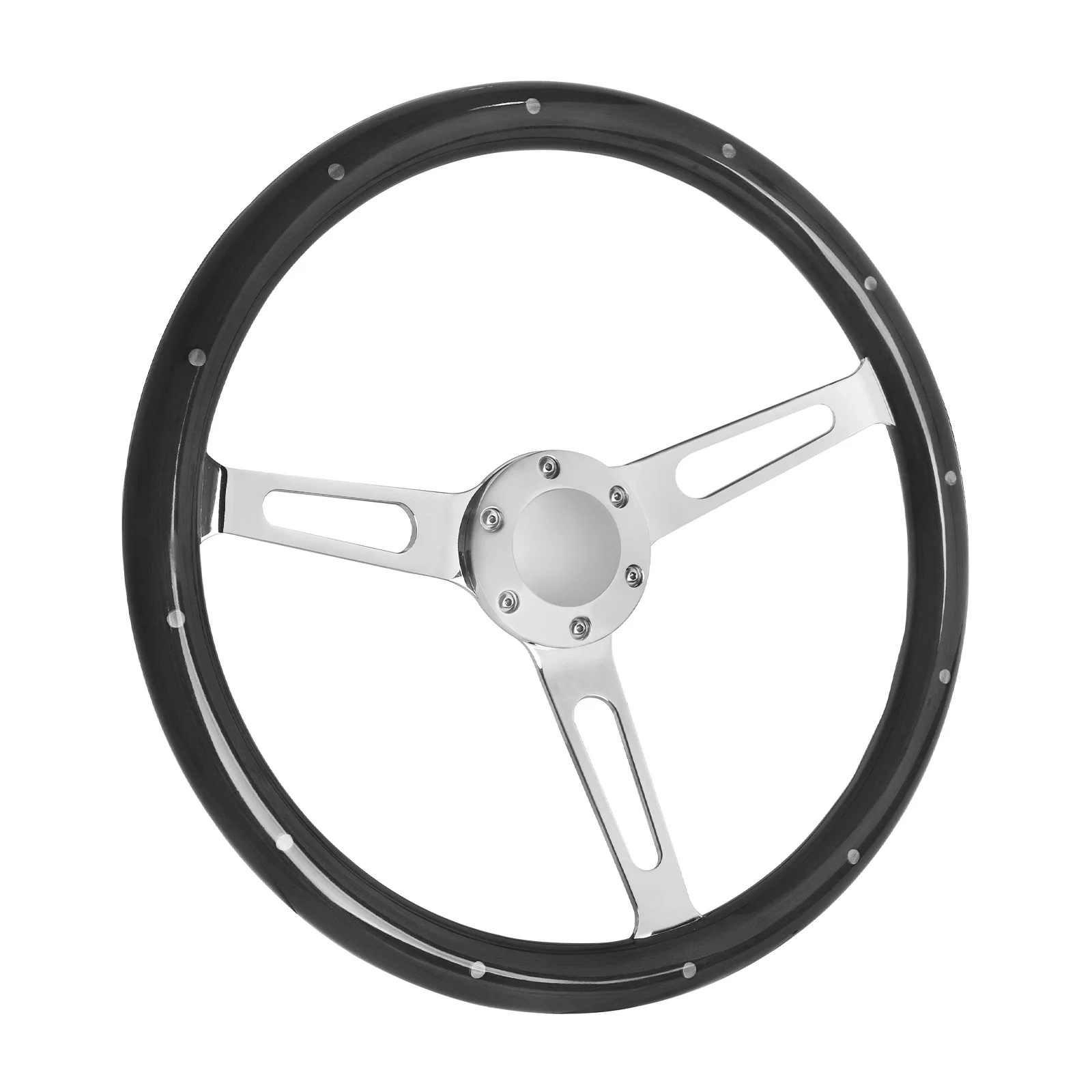

3 Spoke Riveted 380mm 6 Bolt 15" Inch Classic Nostalgia Style Grip Steering Wheel with Horn Button Made of Hardwood Walnut