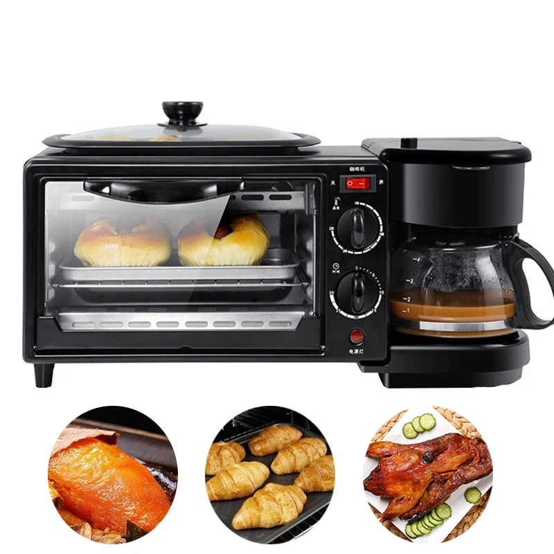 

3 In 1 Electric Breakfast Machine Automatic Multifunction Sandwich Coffee Maker Household Mini Oven Bread Pizza Frying Pan