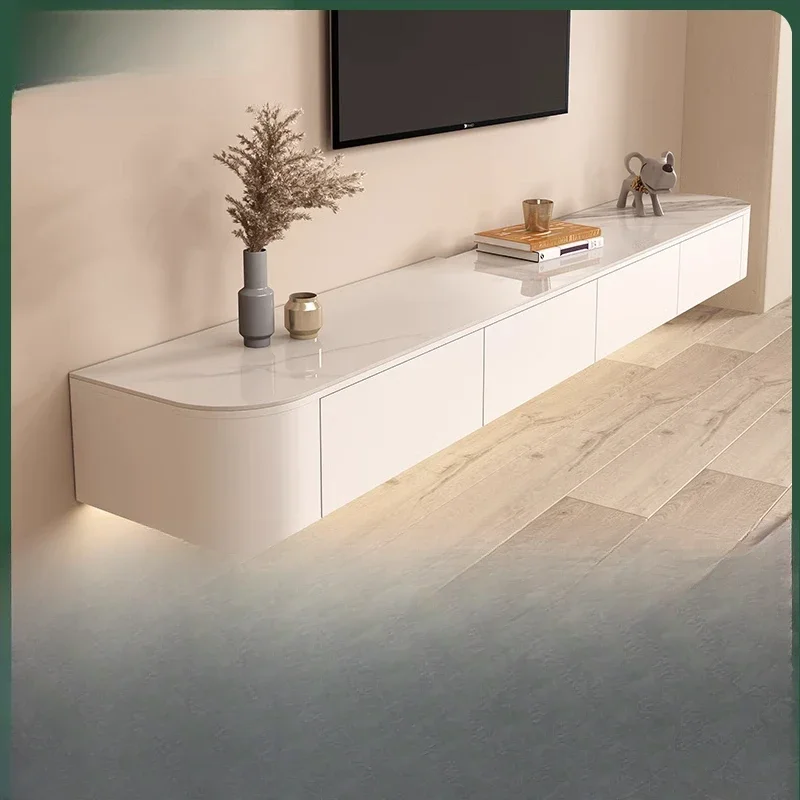 Rock slab suspended TV cabinet, solid wood wall-mounted TV cabinet