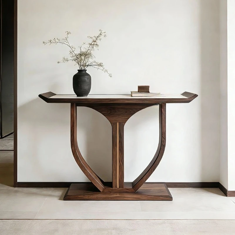 New Chinese black walnut slate porch table modern view platform living room solid wood strip case