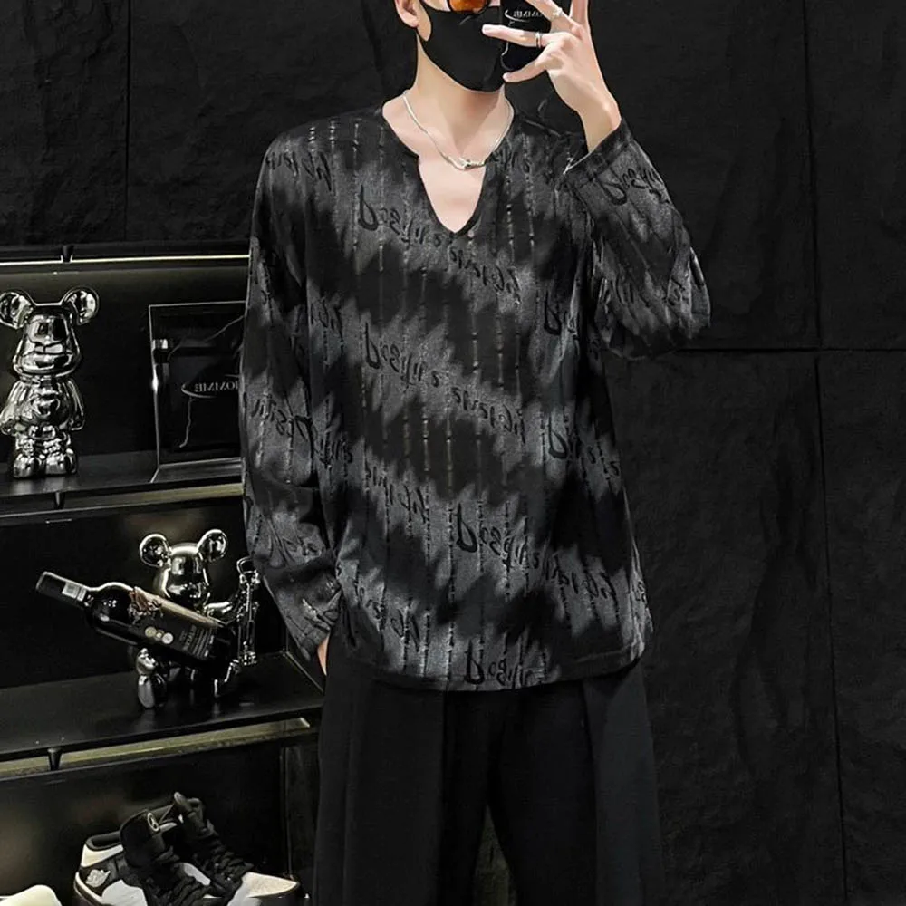 

Мужская футболка с полым буквенным принтом, повседневная футболка, уличная мода Y2k, уличный тренд, молодежный топ с длинными рукавами, мужская одежда 2025