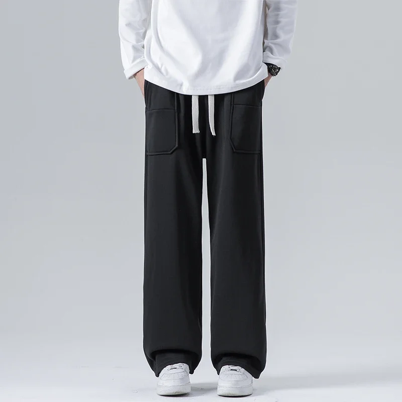 

Однотонные широкие леггинсы, прямые спортивные брюки, повседневная спортивная одежда, брюки, модные мужские спортивные штаны, весенне-осенняя универсальная уличная одежда