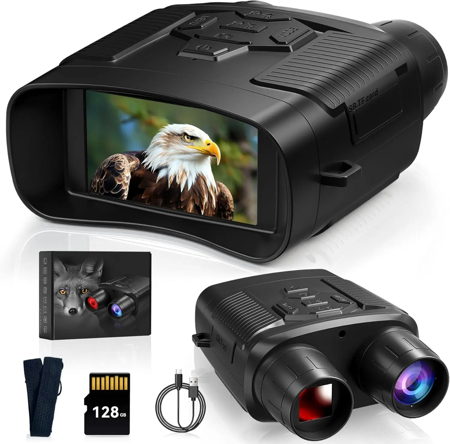 Rechargeable Night Vision Binoculars with Digital Infraed Night Vision - Included 32GB TF for Media Storage -Perfect for Adventu