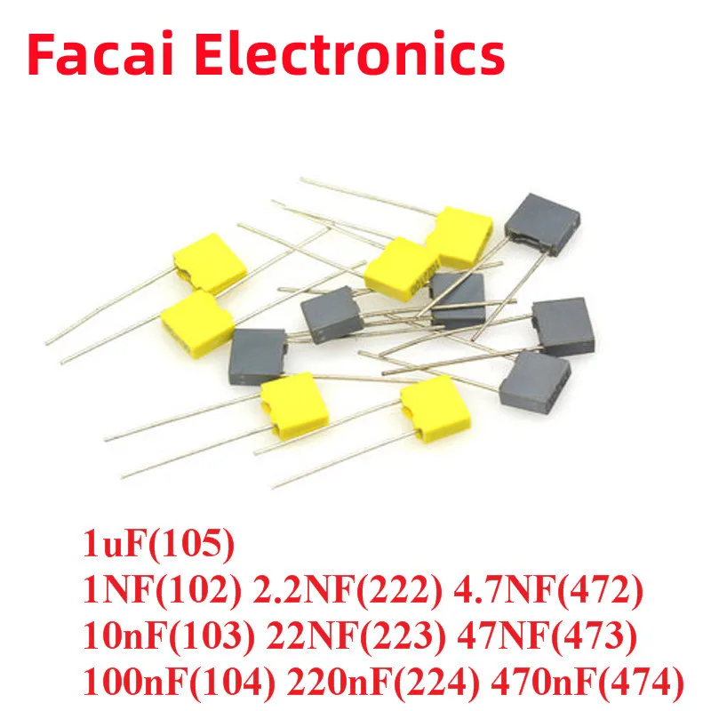 10pcs 100V Correction Block Capacitor 1NF 2.2NF 4.7NF 10nF 22NF 47NF 0.1UF 100NF 220NF 470NF 1uF 102 103 104 105 222 223 224 472