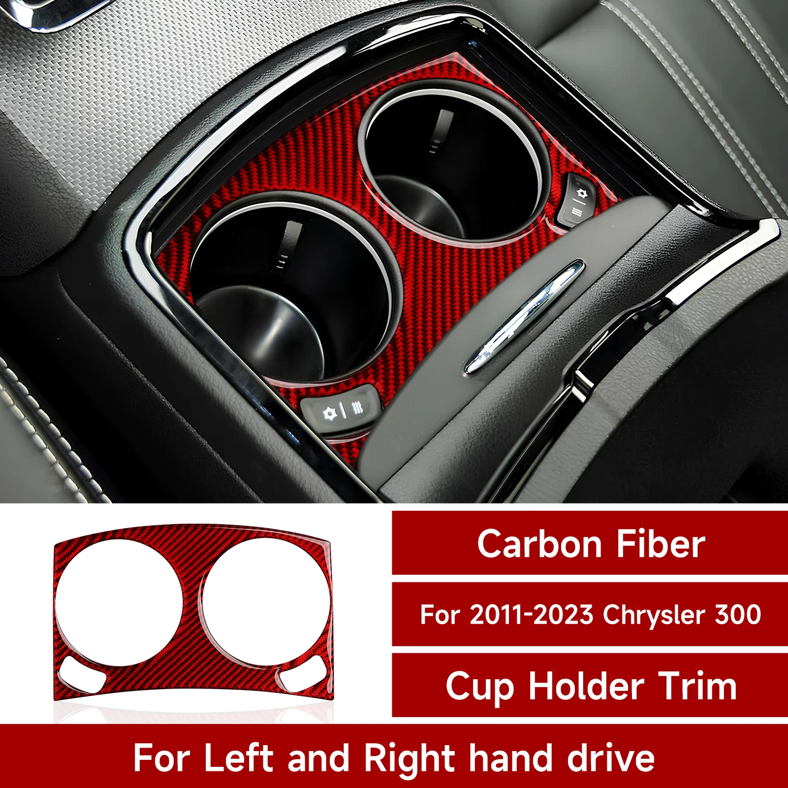 Calcomanías decorativas para vasos de agua delanteros de coche, accesorios de fibra de carbono para Interior de Chrysler 300, 2011-2023