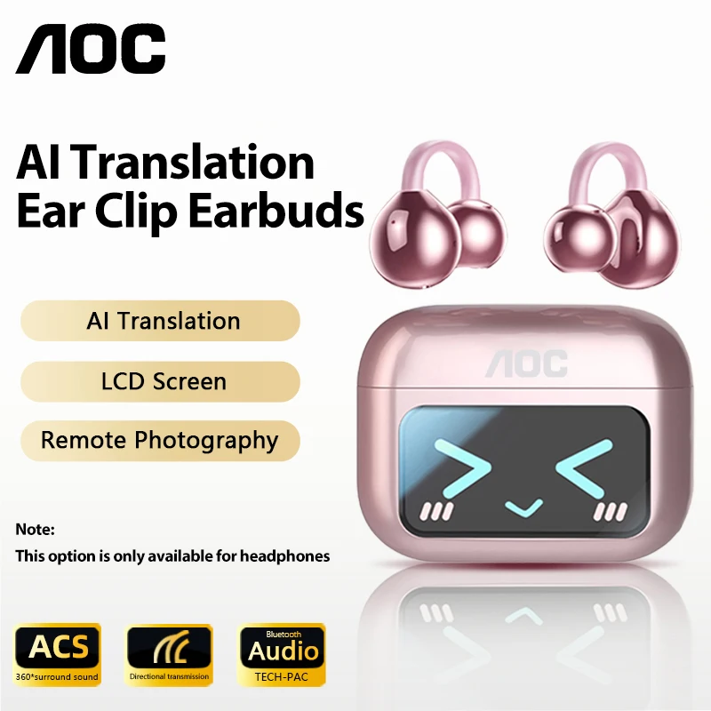 

Наушники AI Earphones AOC Ear Clip Earbuds OWS Bluetooth с сенсорным ЖК-экраном, функцией перевода, модные наушники-клипсы с дисплеем, гарнитура M100