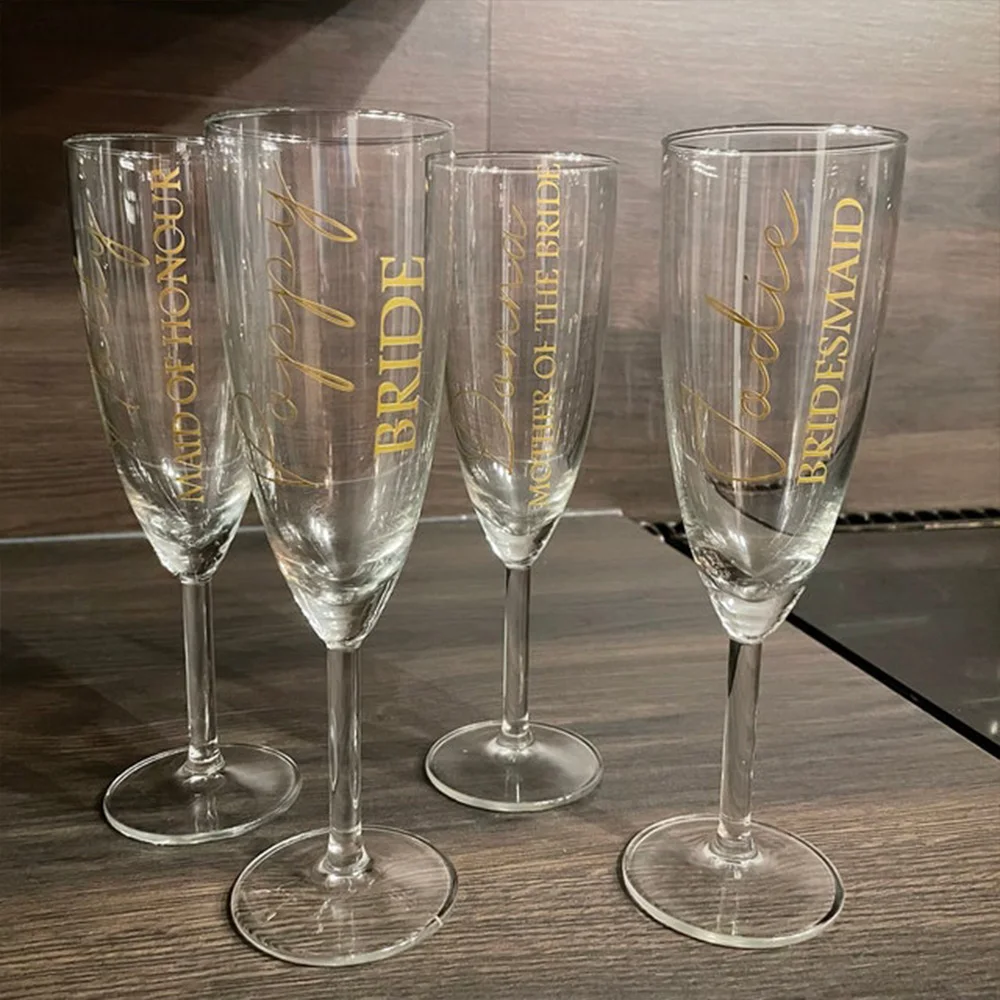 Nome della decalcomania in vinile personalizzato per regali di proposta di damigella d'onore in vetro Decorazione della festa nuziale Decalcomania Bottiglia Adesivi per flauto di champagne