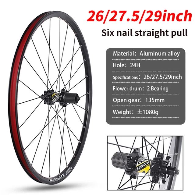 Zestaw kół do rowerów górskich 26/27,5/29 cali Sześć gwórek Proste ciągnięcie 2 łożyska 8-11 prędkości 24H Koło rowerowe TAOKAS MTB ze stopu aluminium