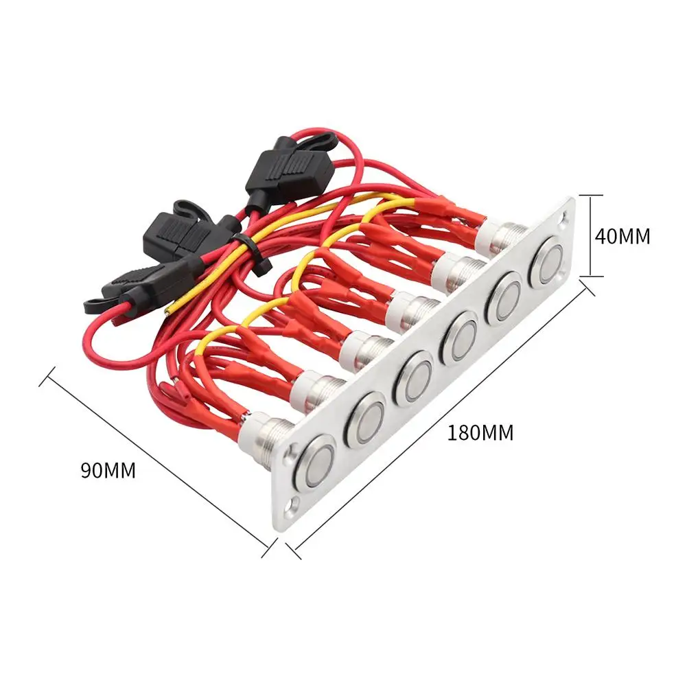 On-off Switch Panel 4 Ways 6 Ways Self-locking Blue Light Stainless Steel Button Switch with Wire RV Modified Parts 12V 16A