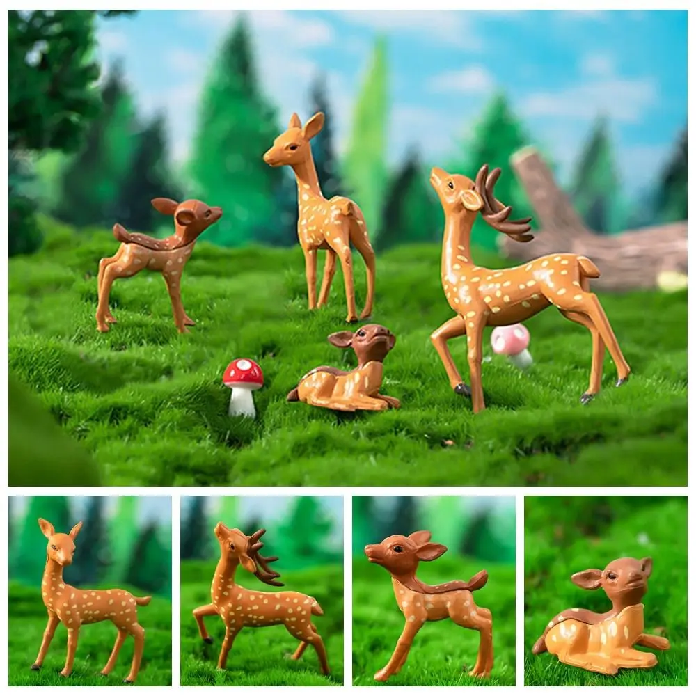 Art Statue Mini Deer Miniature Statue Cute Plastic Crafts Sika Deer Figurines Realistic Micro Landscape Ornaments Outdoor Decor