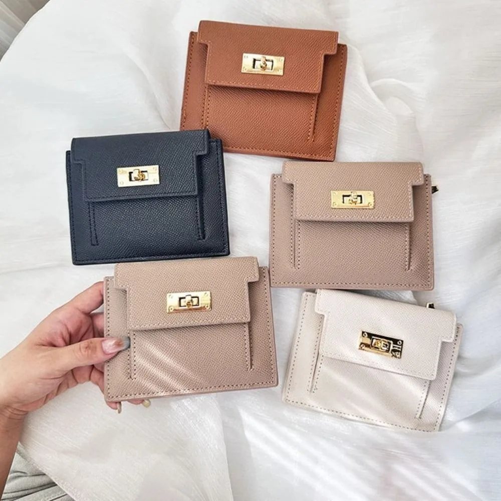 Two Fold Women's Wallet New Zipper PU Leather Coin Purse Solid Color Short Style Card Bag Girls