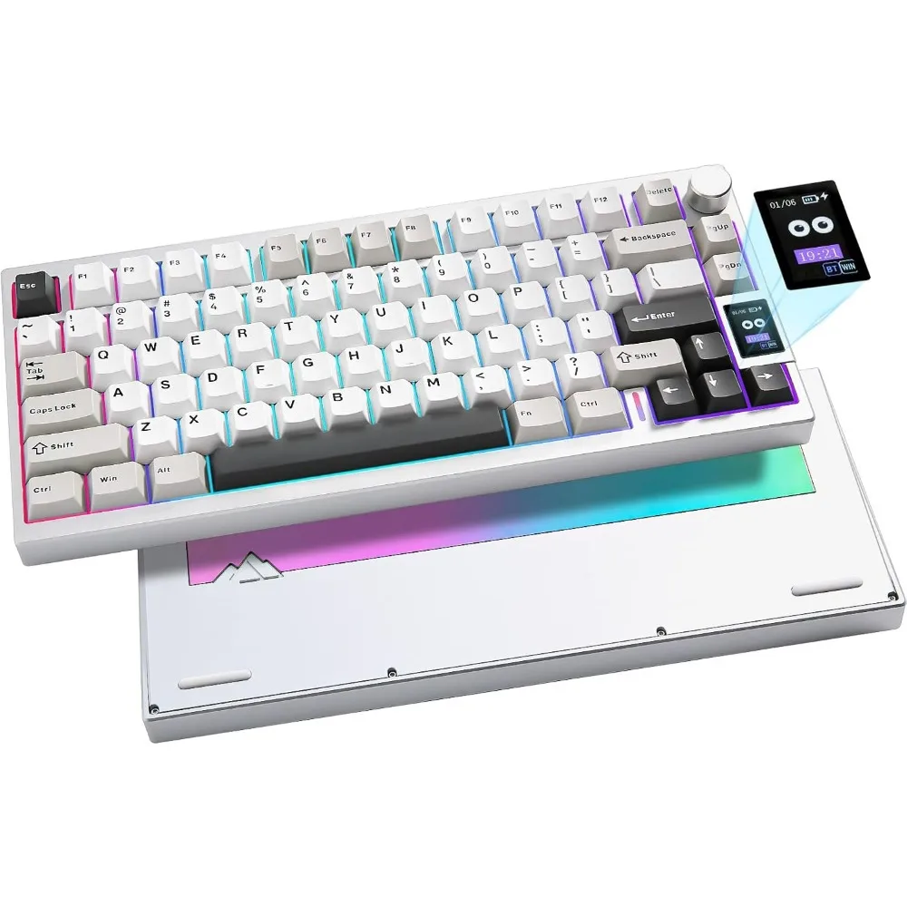 Wireless Mechanical Keyboard: Aluminum, Hot Swappable, Gasket, 75% Layout, LCD, Knob, Bluetooth/2.4G/USB-C