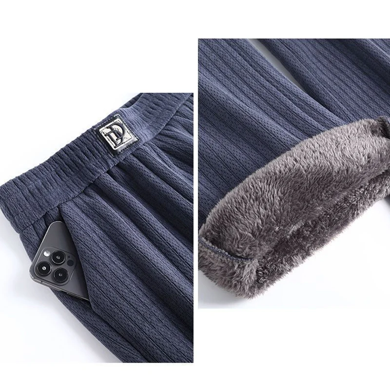 Women Retro Designer Fleece Pants 2025 Autumn Winter Lady Snow Warm Thermal Pants Female Plush High Waist Straight Leg  Trousers