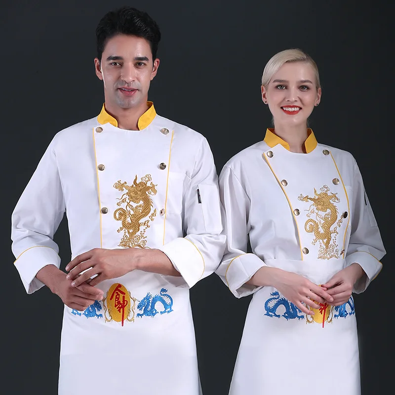 C352 Chef\'s Work Clothes Men\'s Long Sleeved Waiter Jacket Adult Chef Uniform Catering Restaurant Cake Point Baker\'s Back Kitchen