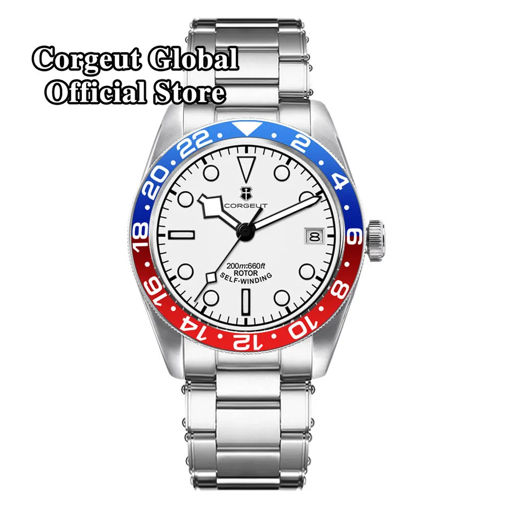 

39mm Corgeut Sterile Steel NH35A Black Dial Men Watch Sapphire Crystal Ceramics Bezel Automatic Wristwatch Relógio