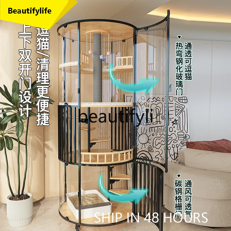 

6239 Glass Panoramic Villa Cat Cage Cat House Luxury Large Household Indoor with Integrated Toilet