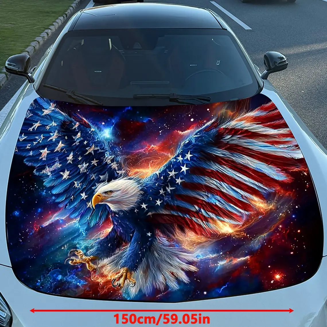 ملصق لاصق لغطاء السيارة على شكل نجمة Spangled Banner Element Eagle - غلاف فينيل متين، مناسب لمعظم المركبات وحماية المحرك وأنيق
