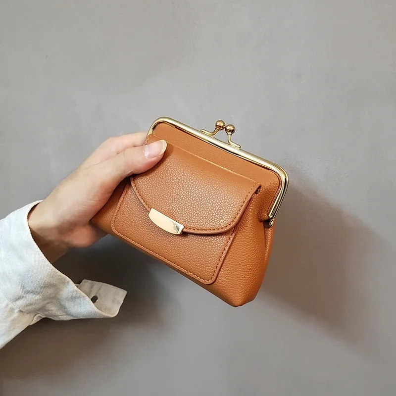 Fashion Solid Color PU Leather Messenger Women Handbag Lady Purse Small Purse Kiss Lock  Coin Wallet