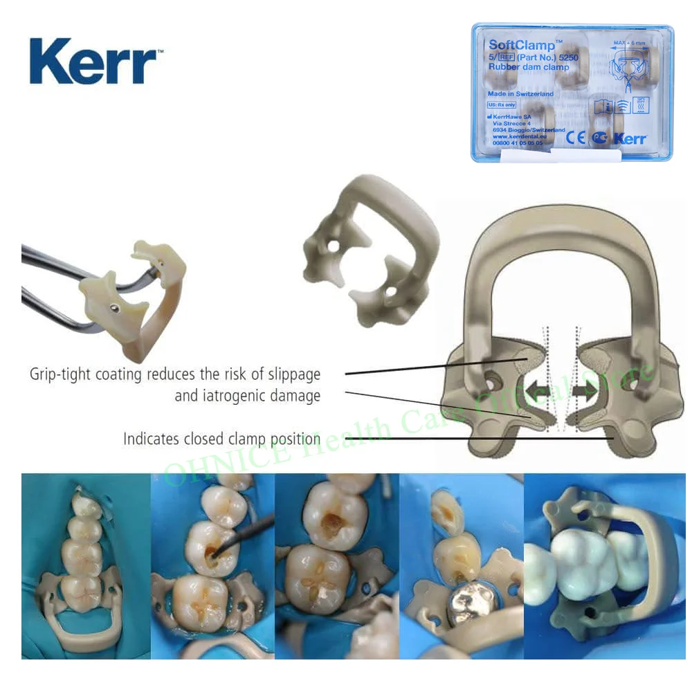 

5 шт./кор. Dental Kerr OptiDam SoftClamp резиновый зажим для плотины общий комплект 5250, универсальный нежный альтернативный металлический зажим