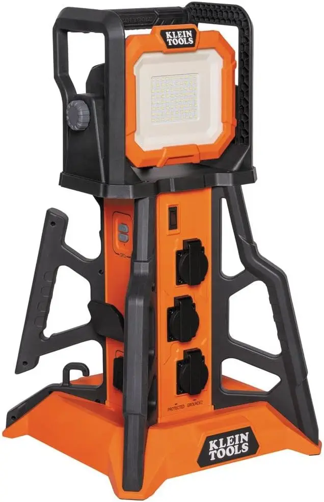 

Klein Tools 29610 PowerHub, 6 Surge Protected Covered 15A Outlets, 5000 Lumen Work Light, 4 USB Ports, Built-in GFCI,