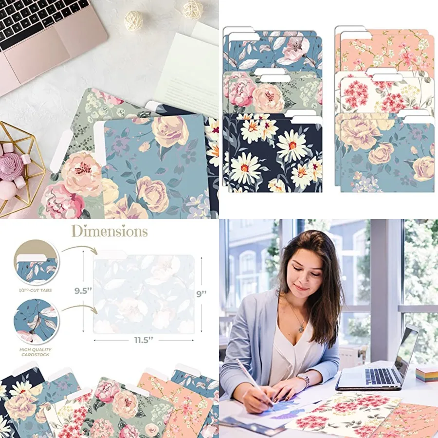 

Декоративные папки для файлов Better Office Products, 12 шт., 6 видов конструкций, тяжелый вес, размер букв 9,5 x 11,5 1/3, вырезанная вкладка, традиционный Flo