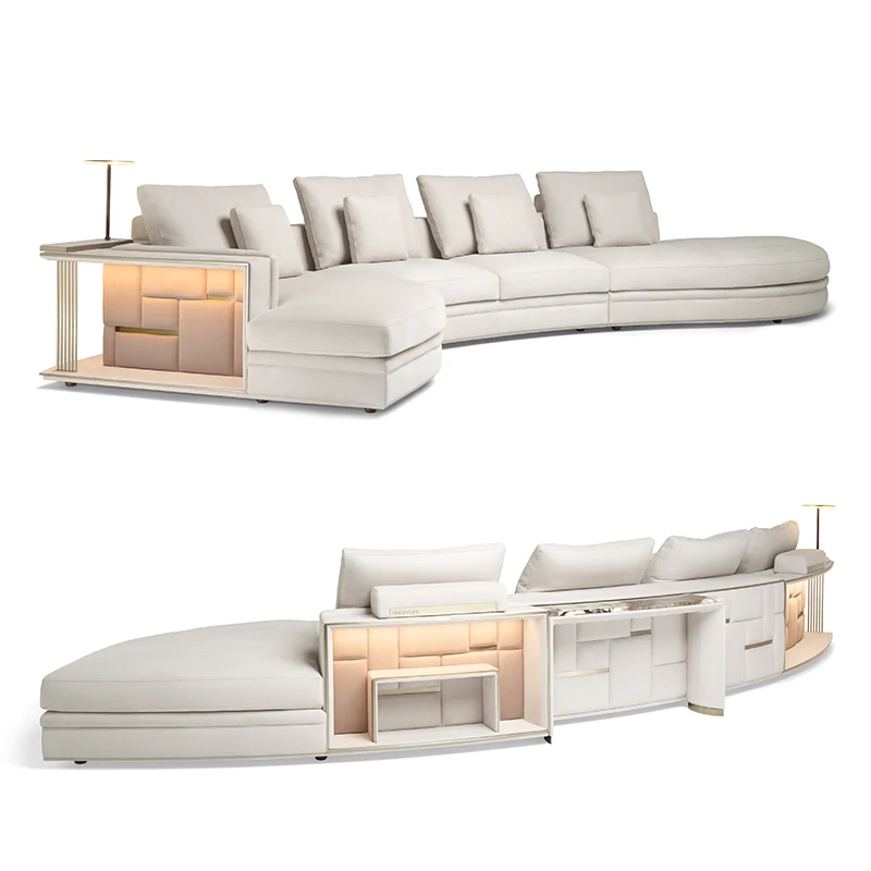 #￥Luxury Italy Designer Half Moon Extendable Sofa Set Luxury Living Room Wood Furniture for Villas New Home Design