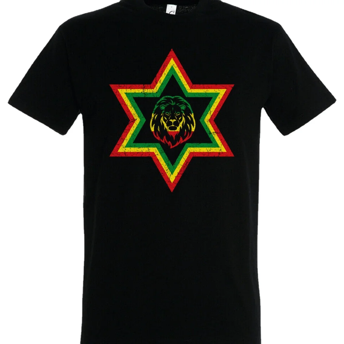 

Reggae Jamaica Rastafari Ethiopia Flag Rasta Star Lion T-Shirt. Summer Cotton Short Sleeve O-Neck Mens T Shirt New S-3XL