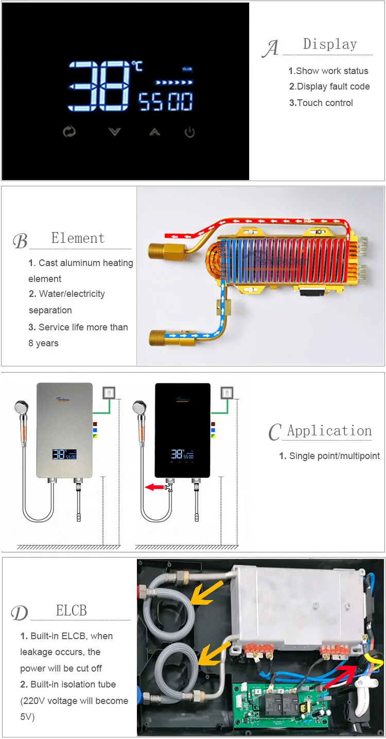 에너지 절약 중앙 집중식 집 전체 금속 적외선 전기 탱크 없는 온수기, 세탁용, 220-240V, 10KW, 12KW, 18KW