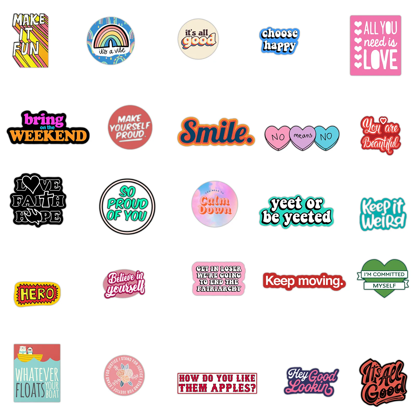 50Pcs Inspirational Phrase Stickers for Water Bottle, Motivational Stickers Funimost Colorful Vinyl Waterproof Stickers Bulk