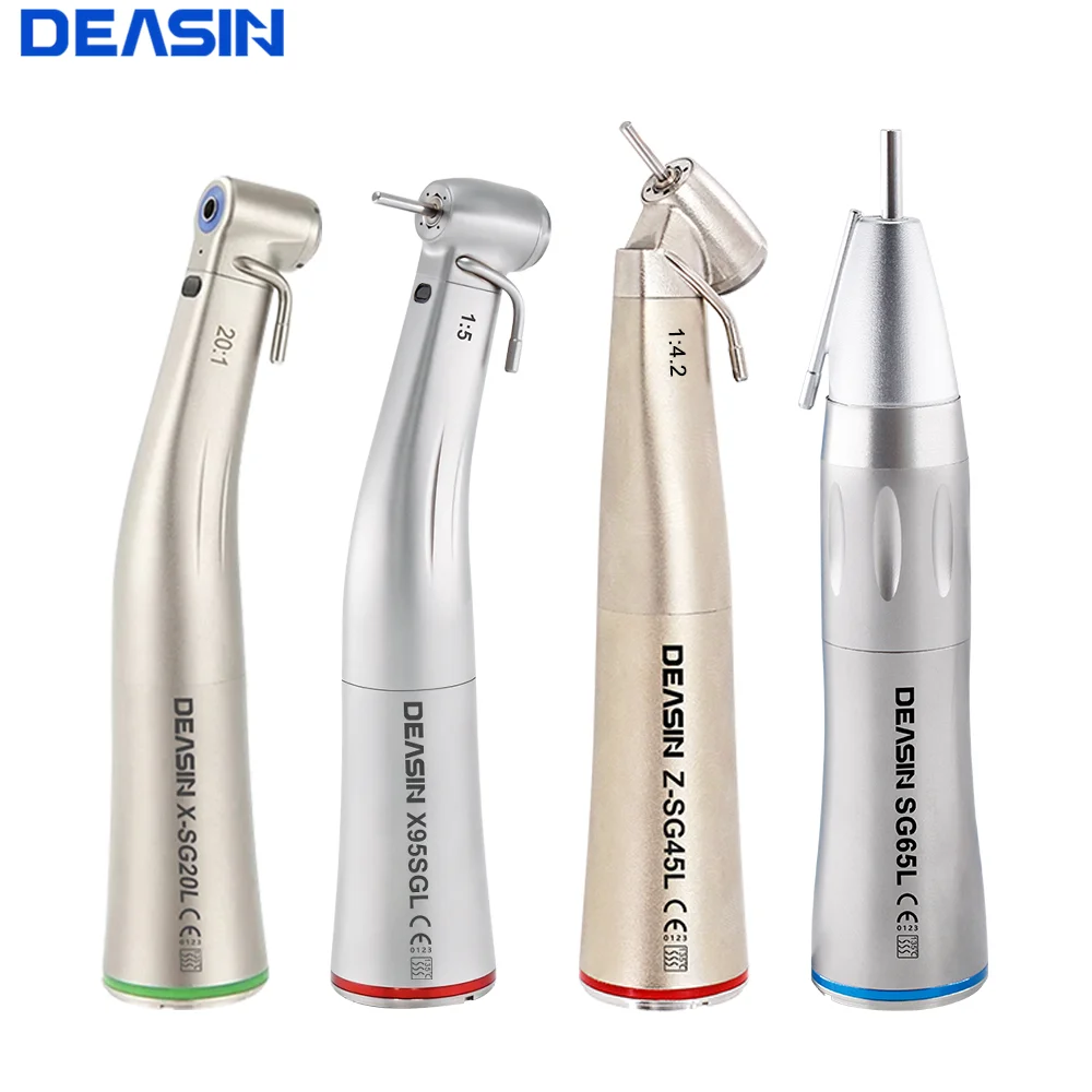 قبضة زاوية كونترا LED من الألياف الضوئية للأسنان الساخنة أزرق/أحمر/أخضر مع أنبوب رذاذ الماء الداخلي للمحرك الكهربائي الصغير