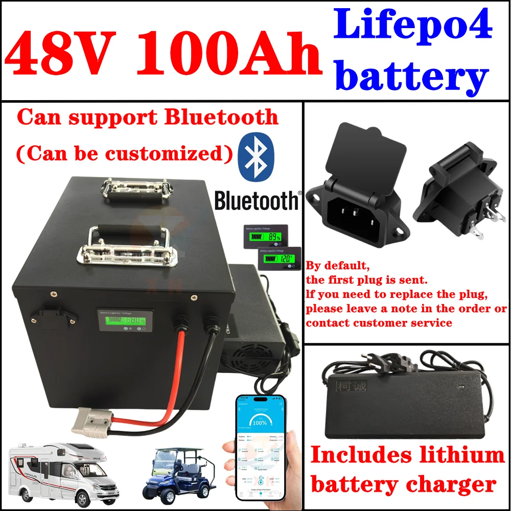 lifepo4 48v 100AH ​​lithium battery with bluetooth BMS APP inverter solar energy storage and two-wheel small vehicle power