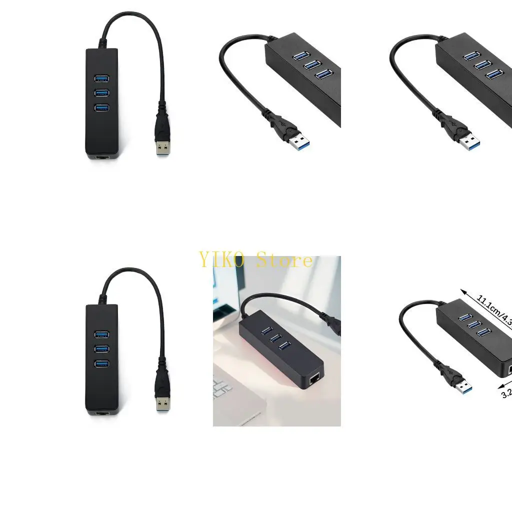 K32C RJ45 USB-A Adapter with Three USB-A Outlets for Laptop Ethernet Access, Desk Computers, and Office Routine Support