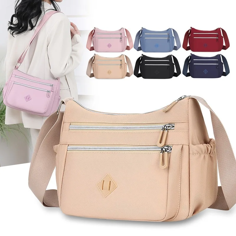 

Casual Womens Crossbody Bag Solid Color Nylon Canvas Oxford Cloth Shoulder Bag for Shopping and Travel