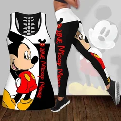 Traje deportivo de Mickey Mouse para mujer, chaleco hueco + mallas de Yoga, Leggings de Fitness, Conjunto de camiseta sin mangas de Disney