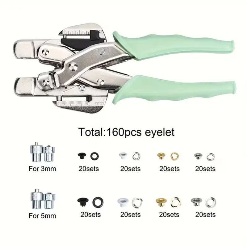 Hot Sale-Eyelet Punch Pliers Kit(Professional), Grommet Tool 3Mm& 5Mm Hole Punchers-Ergonomic Effortless Design For DIY Craft Re