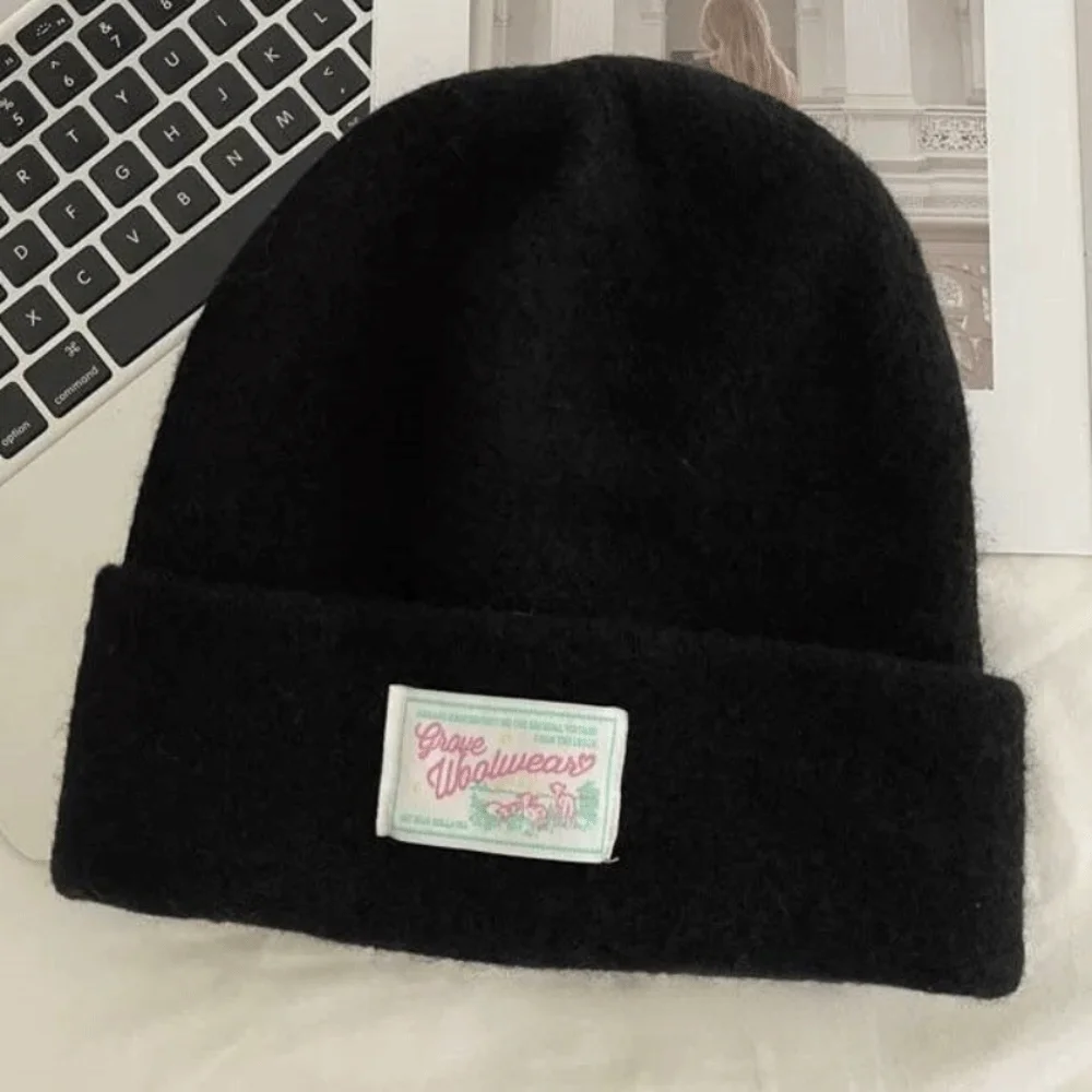 

Fashion Keep Warm Knitted Pullover Hat Coldproof Solid Color Woolen Stacked Hat Ear Protection Soft Beanies Cap Outdoor