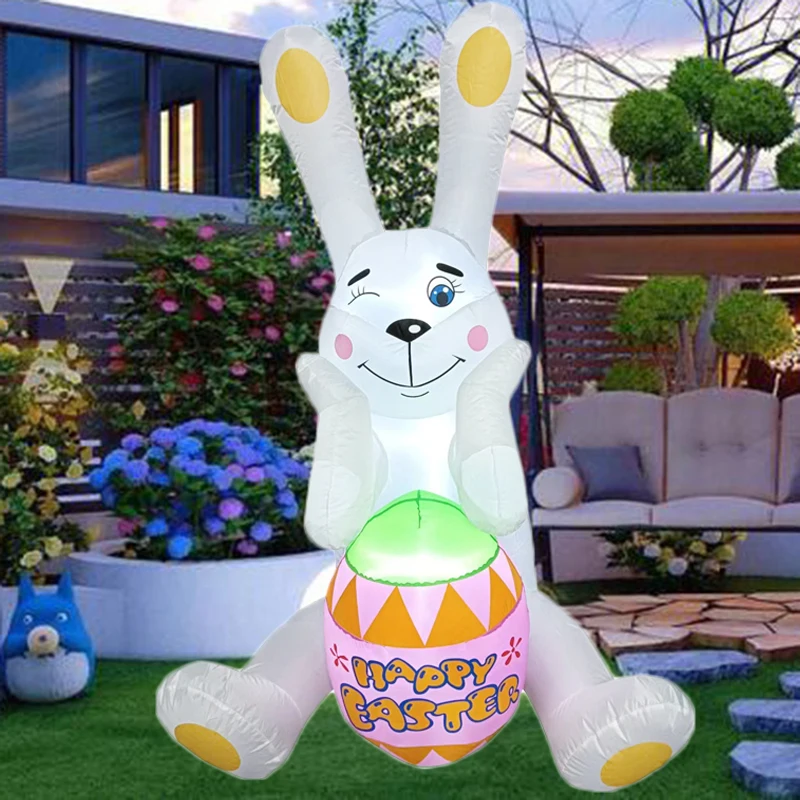 1.5m/5FT Decorazione di Pasqua Gonfiabile Seduta Coniglio Uovo di Pasqua con Luce a LED Interno Esterno Giardino Festa Scena Layout Ornamento