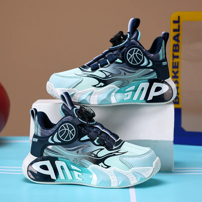 

Breathable Children's Sports Shoes Autumn Mesh Rotating Buckle Basketball Shoes for Boys Lightweight Running Sneakers for Kids