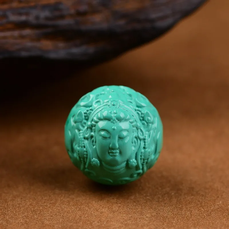 

Turquoise Guanyin Buddha head with beads engraved round beads