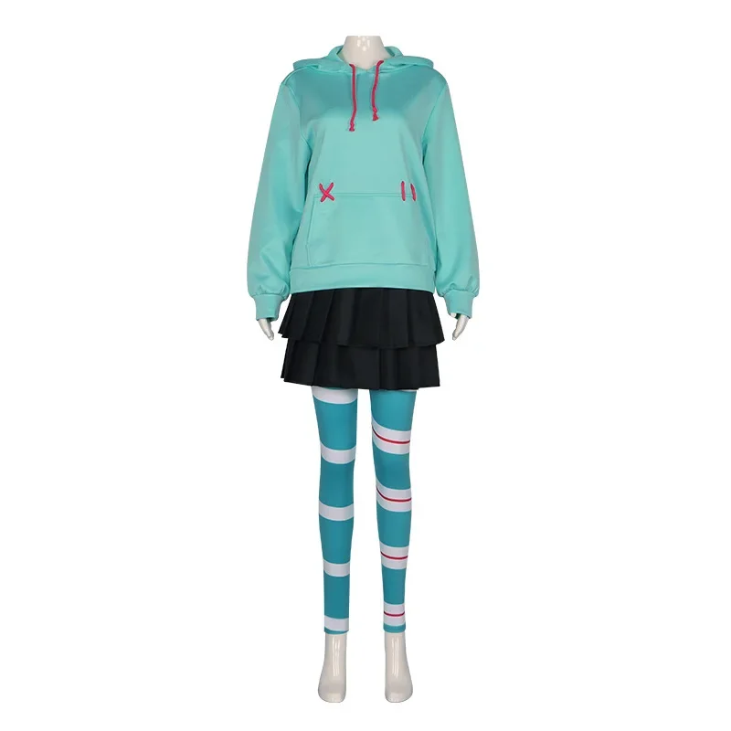 2025 NewAnime Vanellope Von Schweetz disfraz de Cosplay sudaderas con capucha falda peluca uniforme traje chica mujer ropa de actuación de Halloween AA