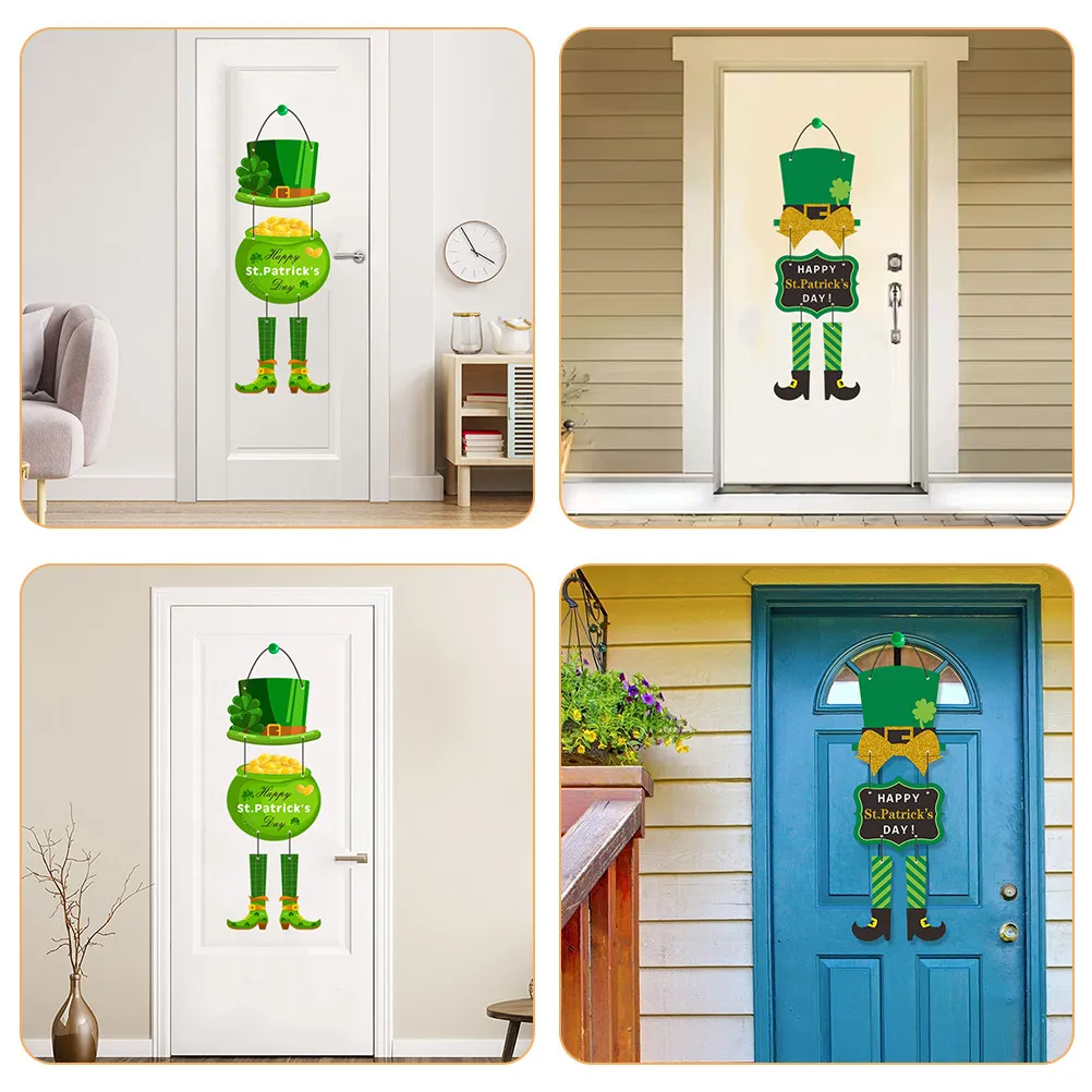 2Pcs Lucky Clover Hanging Tags St Patricks Day Decorative Signs Front Door Wall Hanging St Patricks Day Party Decorations Home