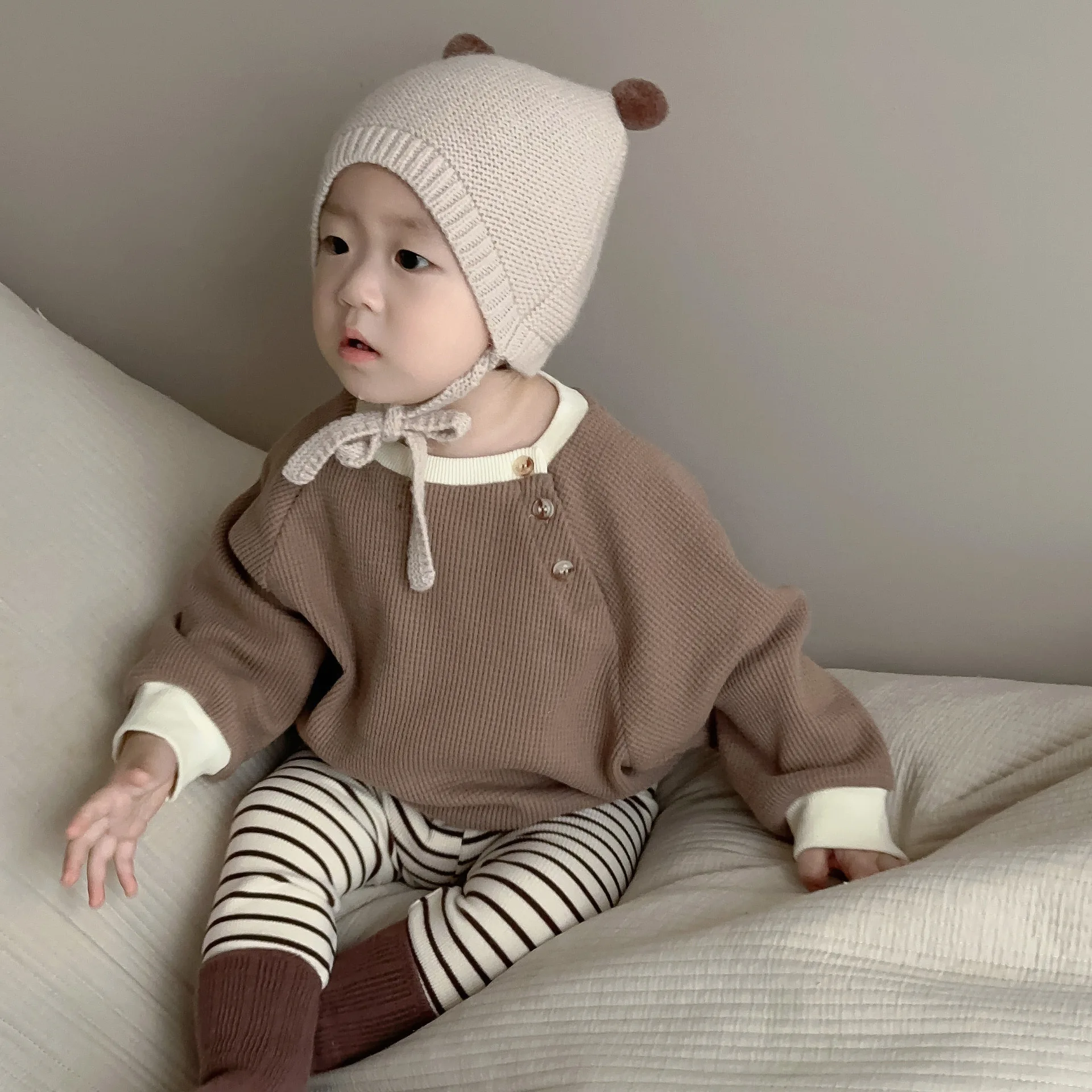 Sweat-shirt en coton gaufré à manches longues pour bébé, pull pour tout-petit, vêtements décontractés pour bébé, vêtements pour garçon, automne,