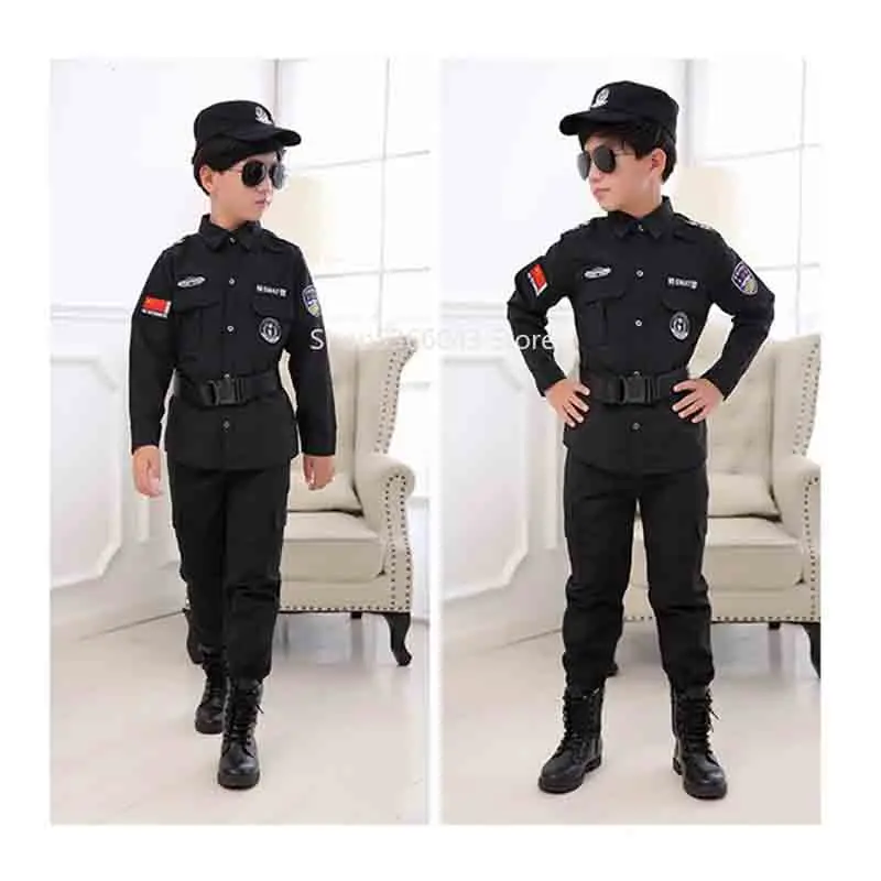 Halloween Children Policeman Cosplay Costume Boys Girls Kid Police Uniform Army Policemen Clothing Sets Party Dress Up Gift