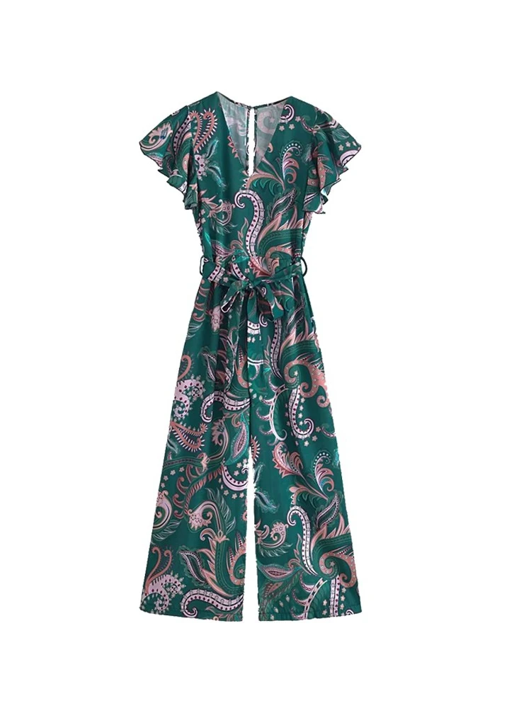 

Retro Print One-Piece Pants Women's Faion Cross-Border Bloggers Sle High Waist Straight Leg Long Pants Classical Wind