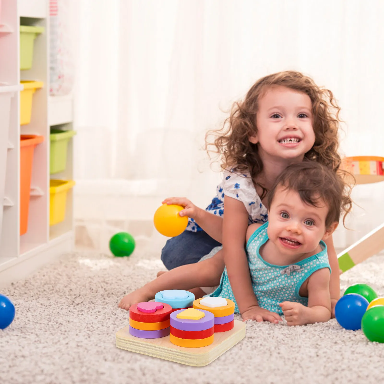 

1 Box Bright Colored Geometric Shape Matching Wood Blocks for Children Cognitive Growth Left Educational