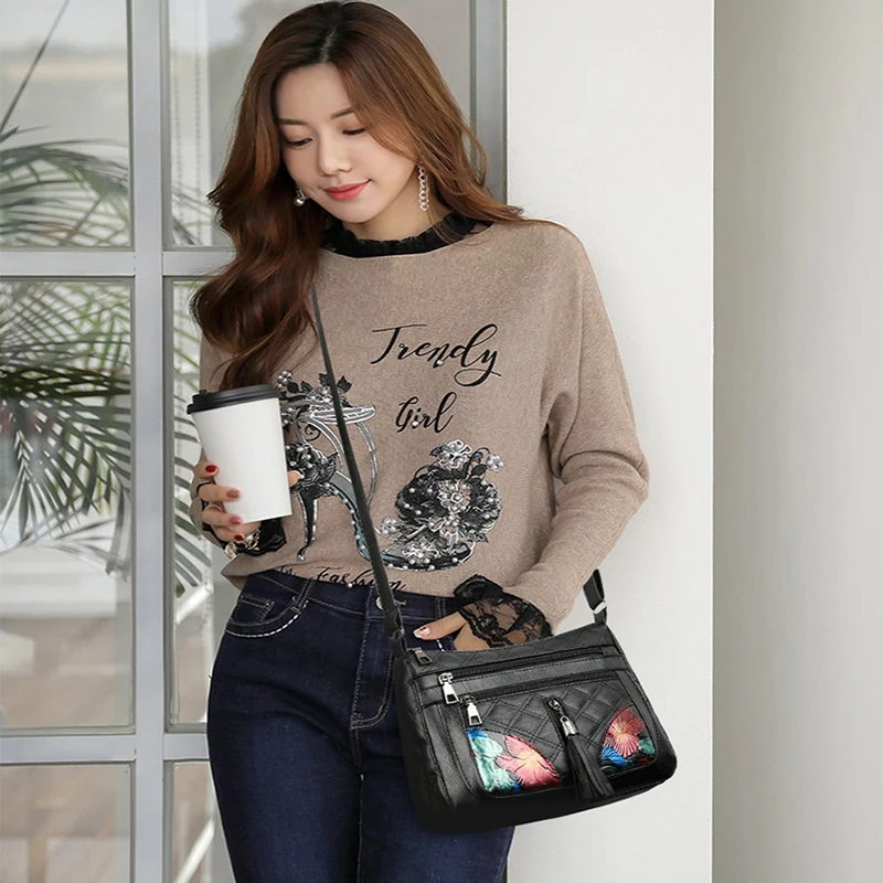 New Large Capacity Fashionable Bag With High-end Feel Soft Leather Crossbody Bag Trendy Printed Versatile Shoulder Bag